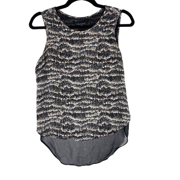 Rag & Bone Small S Printed High Low Sleeveless Blouse Tank Top Black Cream Sheer - Picture 1 of 8